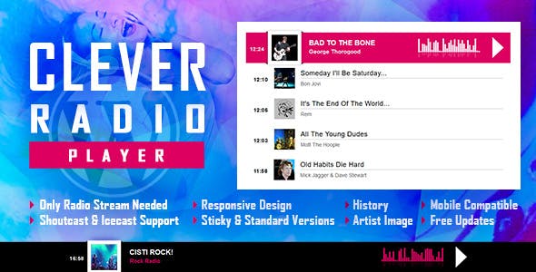 CLEVER v1.6.2 – HTML5 Radio Player With History – Shoutcast and Icecast – WordPress Plugin