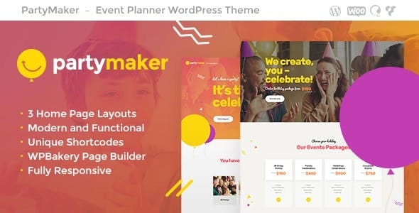 PartyMaker v1.1.4 – Event Planner & Wedding Agency WordPress Theme