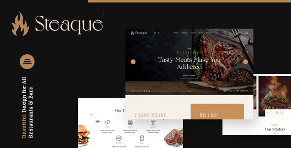 Steaque v1.0.0 – Restaurant and Cocktail Bar WordPress Theme
