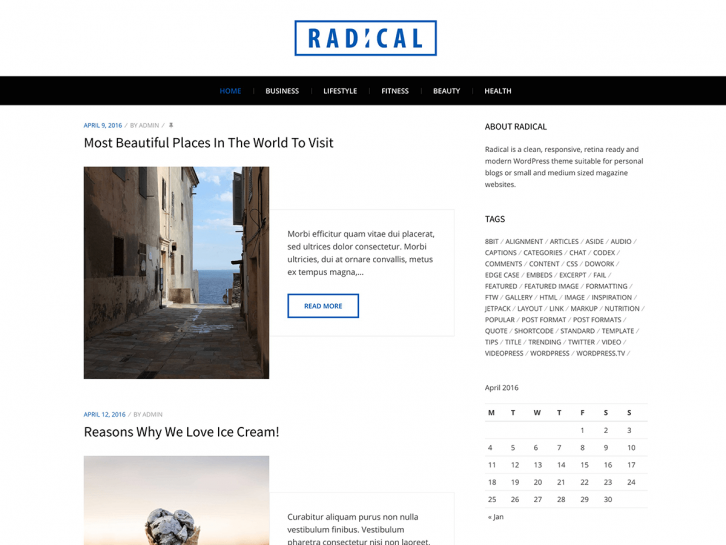 Radical Lite wordpress theme