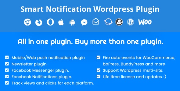 Codecanyon Smart Notification Wordpress Plugin. Web Mobile Push FB Messenger FB Notifications Newsletter v9.3.7