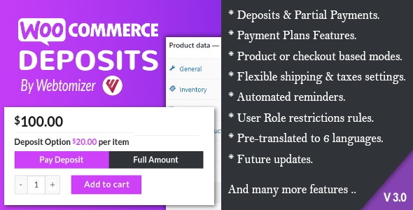 Codecanyon – WooCommerce Deposits – Partial Payments Plugin v3.2.10 Nulled