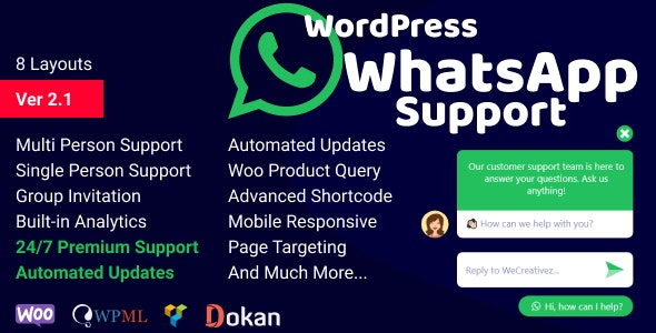 Codecanyon WordPress WhatsApp Support v2.1.1