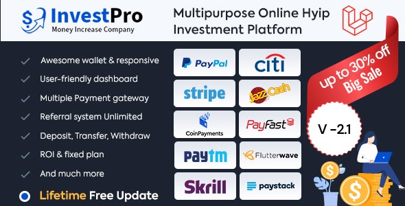 Codecanyon InvestPro – Wallet Banking Online Hyip Investment Platform v2.0.1 Nulled