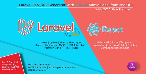 Codecanyon – Laravel REST API Generator With React Admin Panel Generator + JWT Auth + Postman v1.0