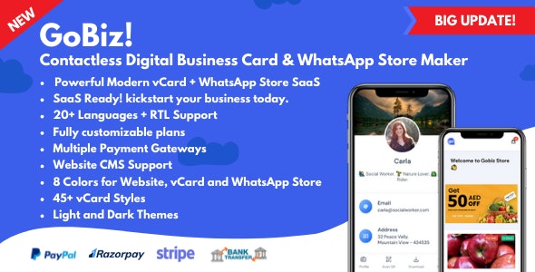 Codecanyon GoBiz Digital Business Card WhatsApp Store Maker SaaS vCard Builder v4.1.0