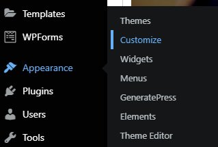 open customize from wordpress dashboard