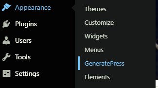 open generatepress theme page from wordpress dashboard