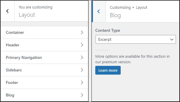 Blog has only content type option in generatepress free