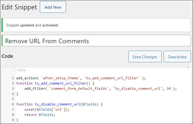 code snippets to remove URL field from comments in GeneratePress